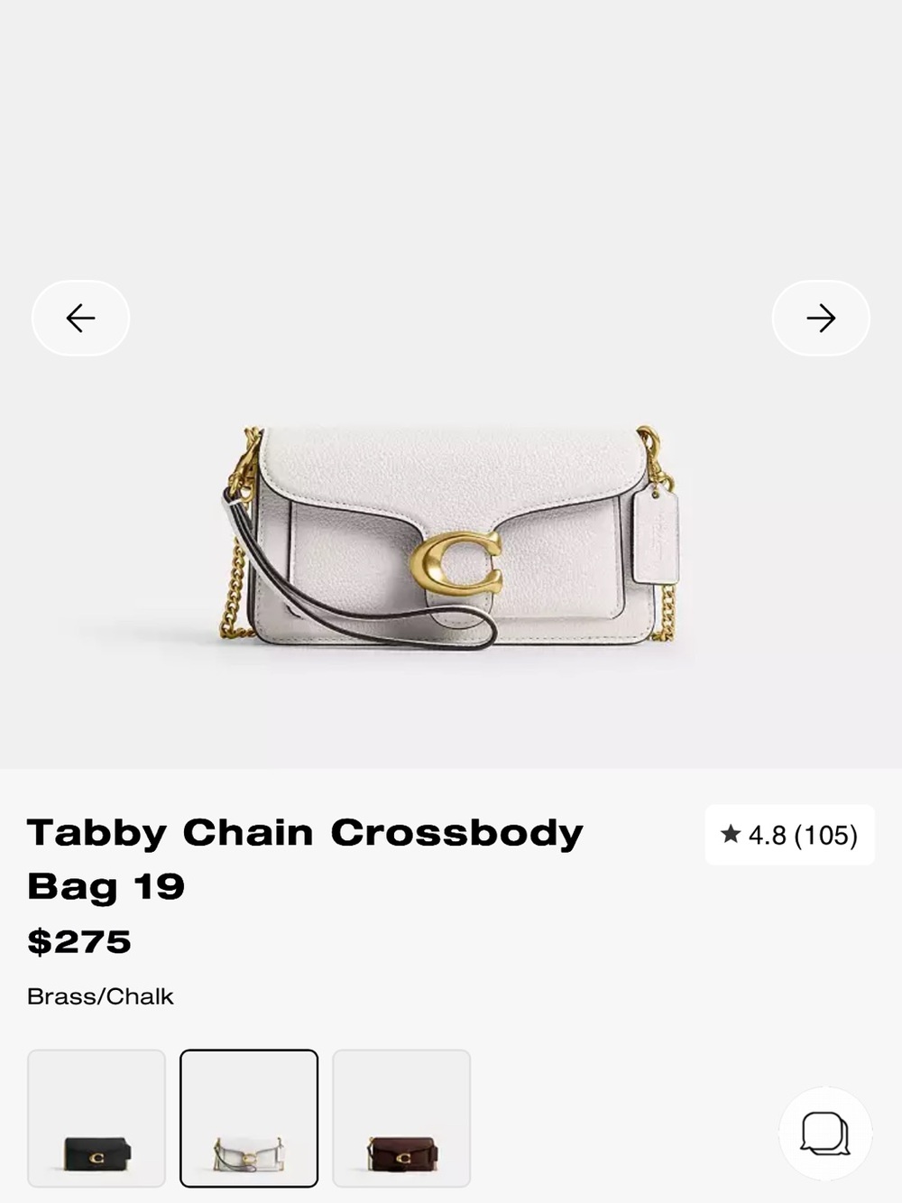 Coach Cream Leather Crossbody with Gold Chain and C Clasp - Picture 7 of 7